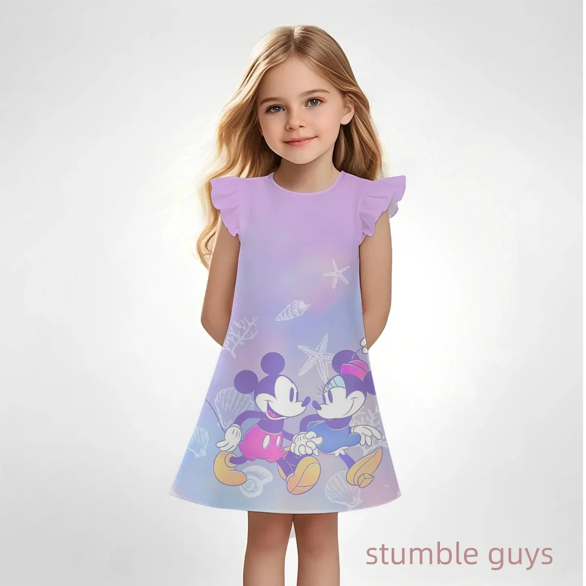 

Summer New Children's Clothing 3d Printed Romantic Stitch Cute Girl Flying Sleeve Short-Sleeved Dress Kids Performance Clothing