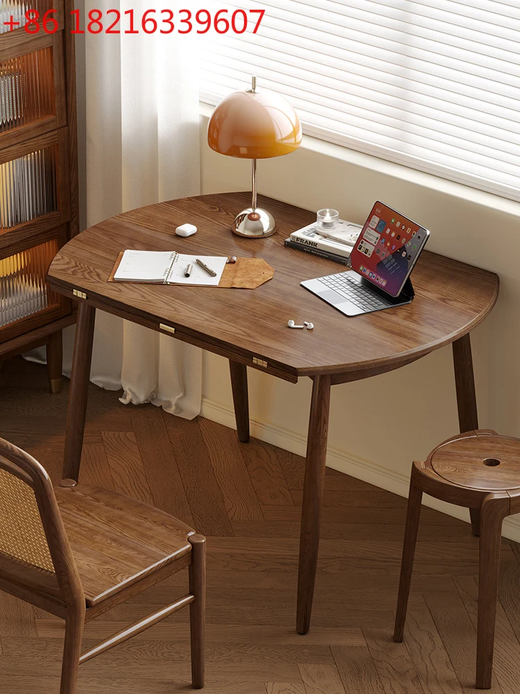 

Nordic all solid wood dining table round dining table folding table household telescopic