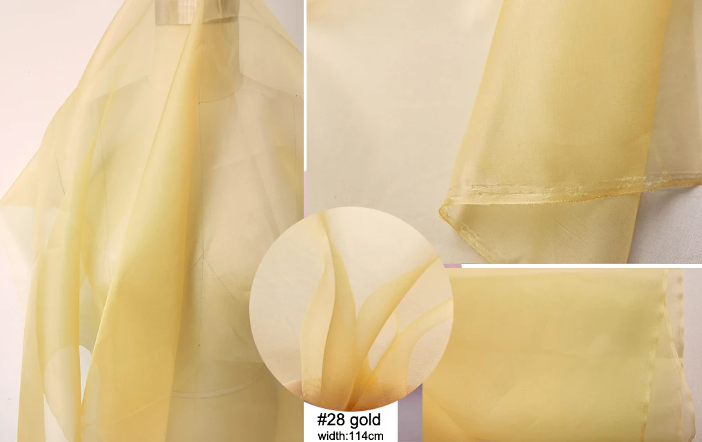 Per meter Stijve transparante zijden gaas Effen effen natuurlijke moerbeizijde organza stof Bruiloft Diy