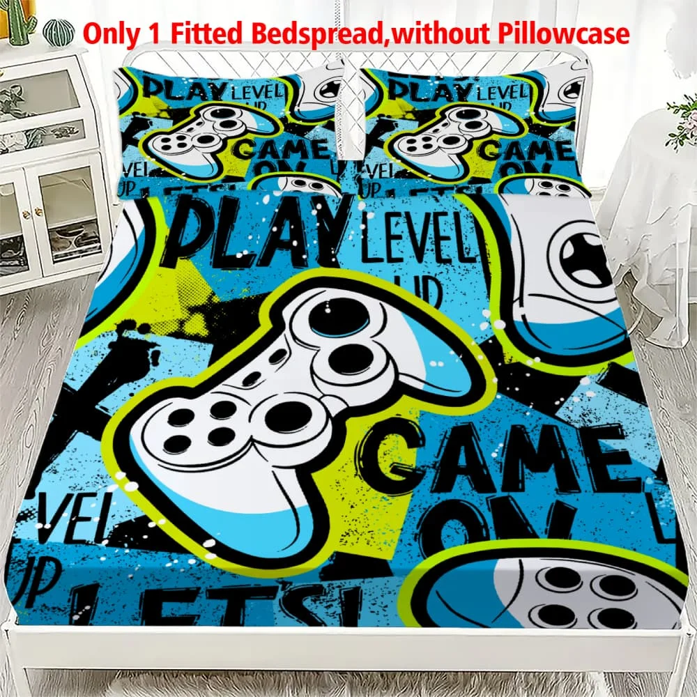 1pc Pop Art Game Controller Print Fitted Sheet Deep Pocket Elastic Mattress Cover Single Double Queen King Bedroom Decor