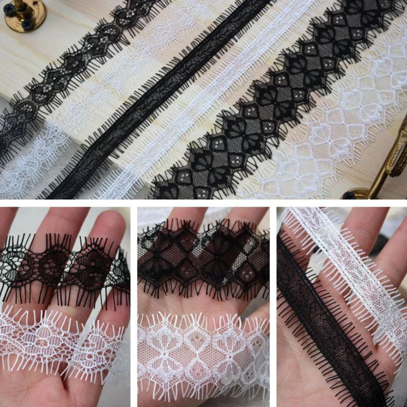 (6 Yards/2 Pieces) Off White Black Lace Fabric Webbing Clothing Accessories Lace Material Handmade DIY Ribbon