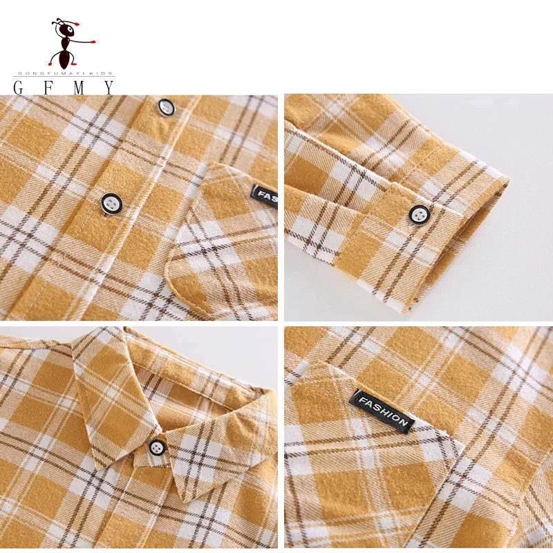 GFMY الأطفال منقوشة قميص 100% القطن المتوترة قميص الأولاد الوقوف طوق كم طويل سترة غير رسمية ربيع الخريف الأطفال بلايز