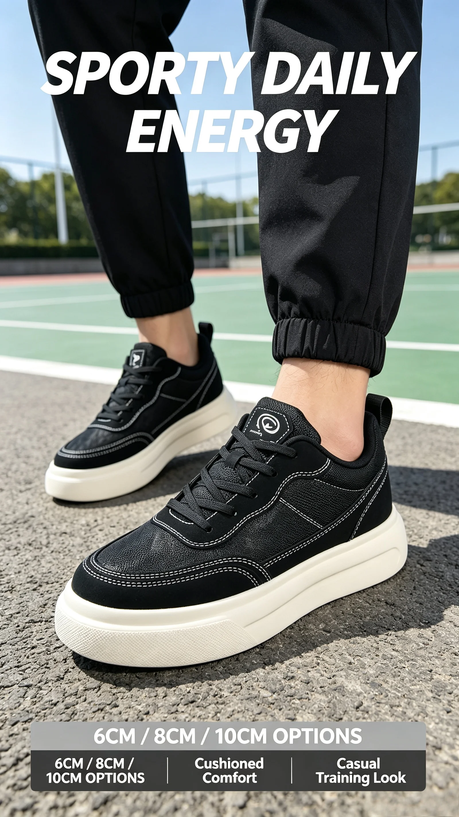 6-10CM Unsichtbare Höhenverlängerung Herren Plateau-Sneaker Schwarz Atmungsaktive Schnürschuhe Casual Höhenerhöhende Skate-Schuhe Alltagsschuhe zum Spazierengehen – Detail 7