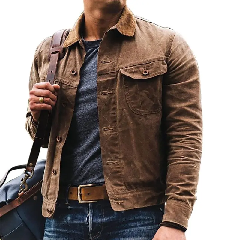 Autumn Retro Male Jacket Canvas Cotton Khaki Military Uniform Light Casual Work Safari Style Coats Man Clothing Mens Jacket