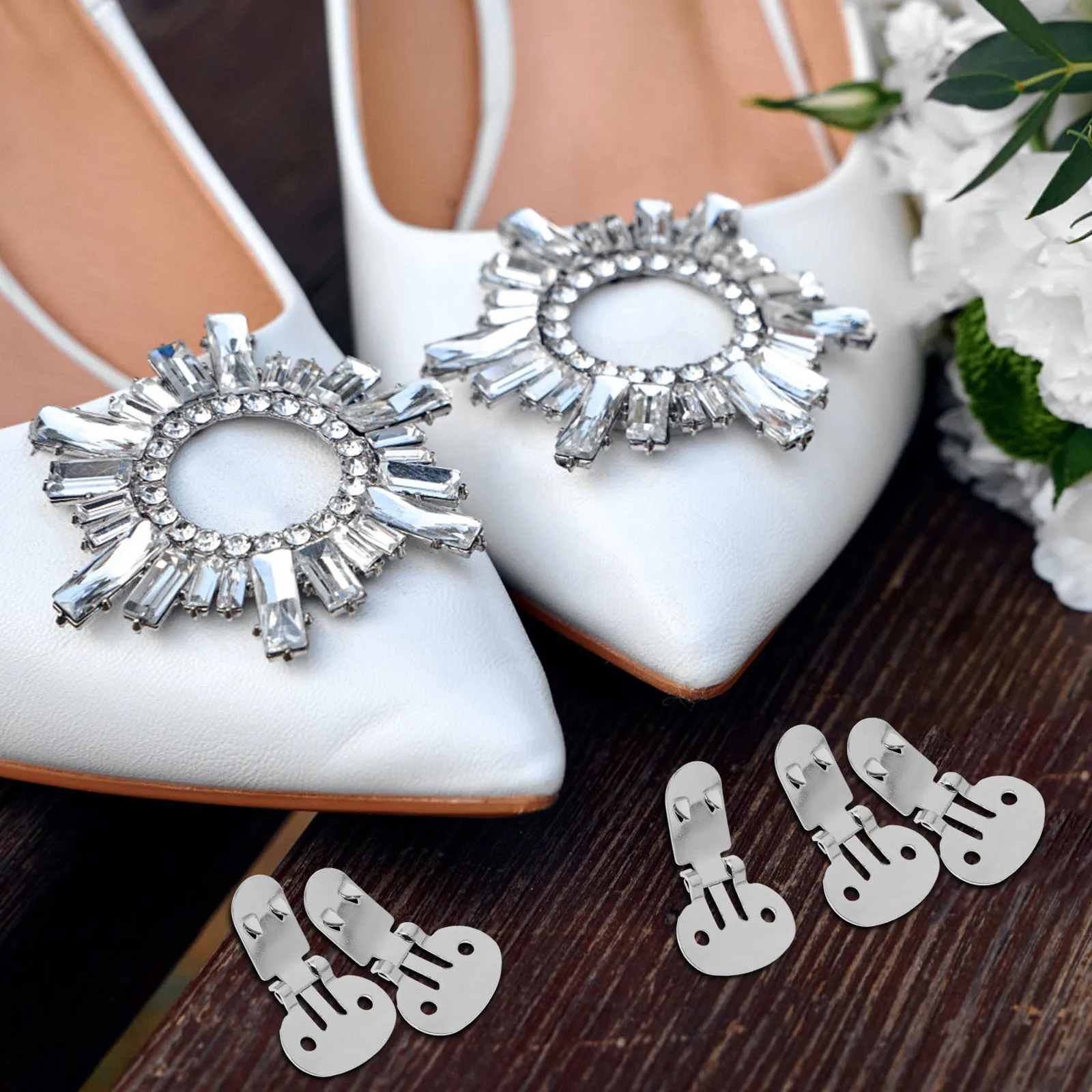 

10pcs Stainless Steel Shoe Clips for Women Flat Blank DIY Findings Metal Buckle Embellishment Silver Shoe Accessories