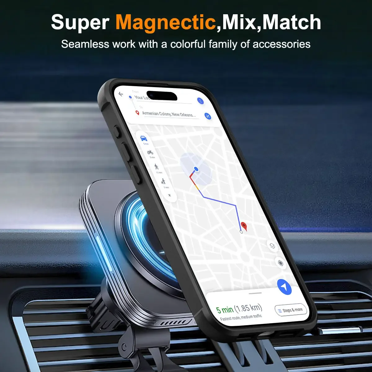 Etui na iPhone 16 15 14 13 12 11 Pro Max z ochroną 360 stopni °   Obrotowy pierścień magnetyczny [Kompatybilny z MagSafe][Niewidoczna podstawka] Etui — zdjęcie produktu 5