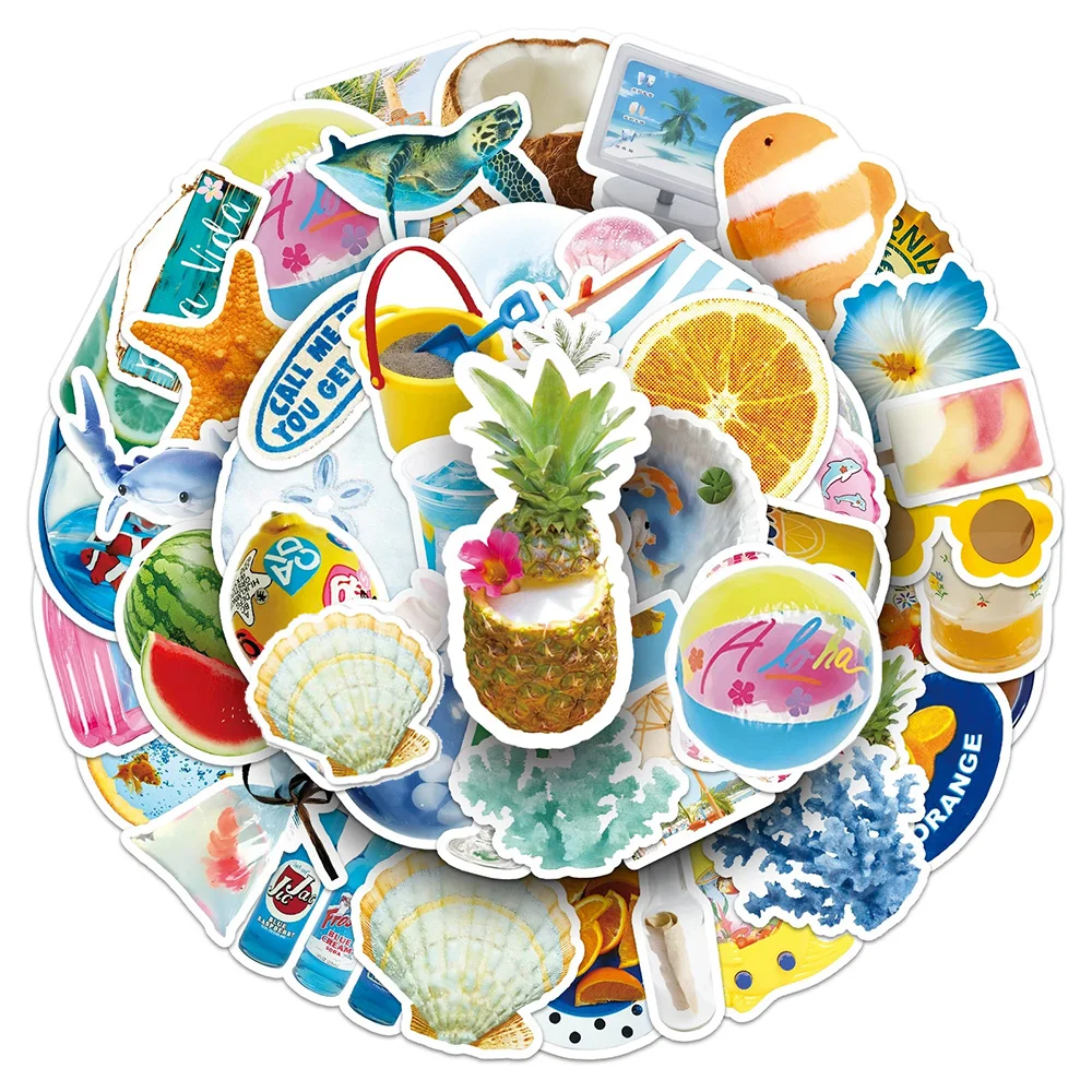 10/30/50pcs INS Style Summer Art Graffiti Stickers Beach Surfing Cartoon Decals DIY Luggage Scrapbook Journal Aesthetics Sticker