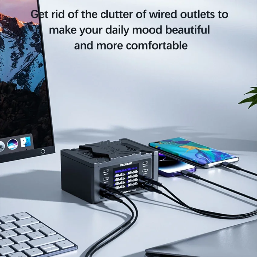 MECHANIC V-Power 8 Max Smart Charge Поддержка QC 3.0 Беспроводная зарядка Беспроводная зарядка с ЖК-дисплеем для зарядки мобильного телефона
