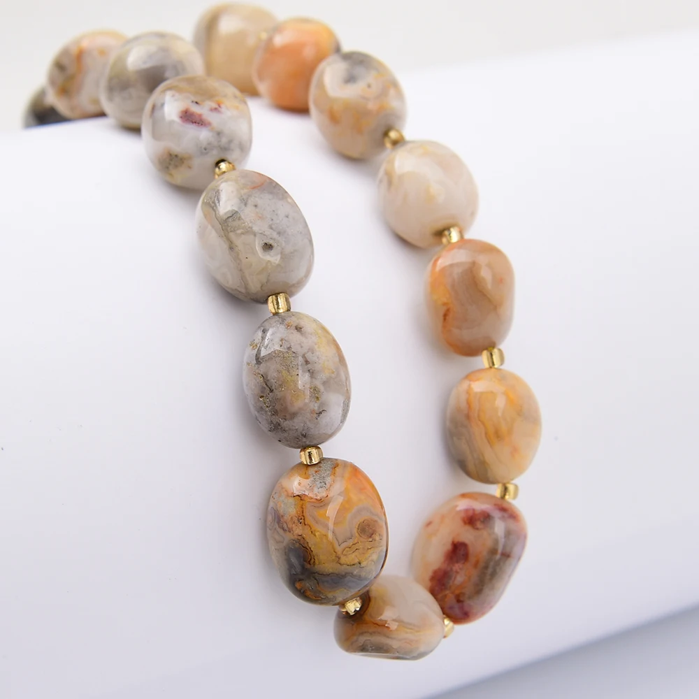APDGG 2 Strands Natural Yellow Crazy Lace Agate Smooth Irregular Nugget Loose Beads 15.5'' Jewelry Making Accessories