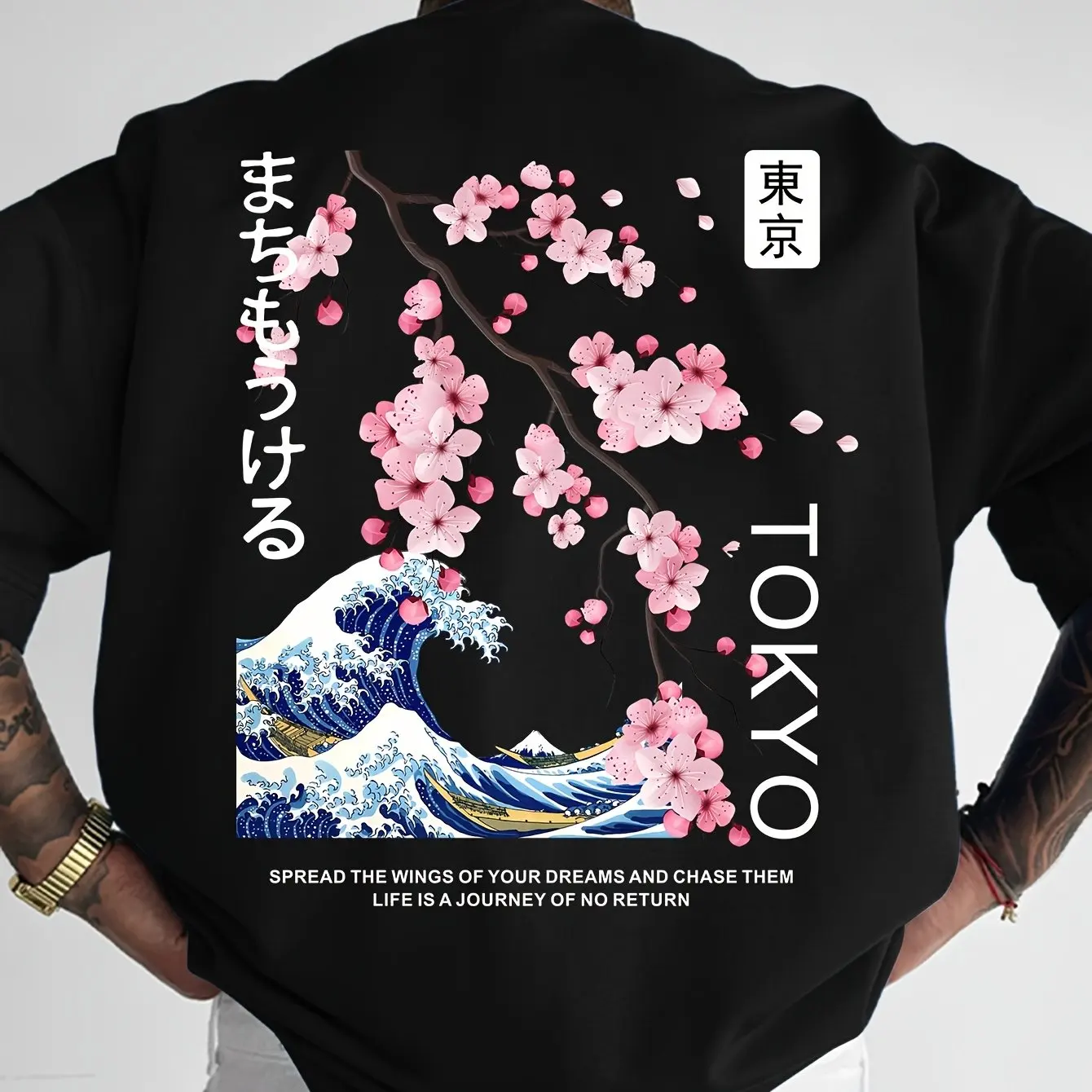 2025 Camiseta de talla grande con estampado Floral y pájaro de Tokio de estilo japonés nuevos, camiseta de manga corta para hombres y mujeres, Hip-hop callejero de talla grande