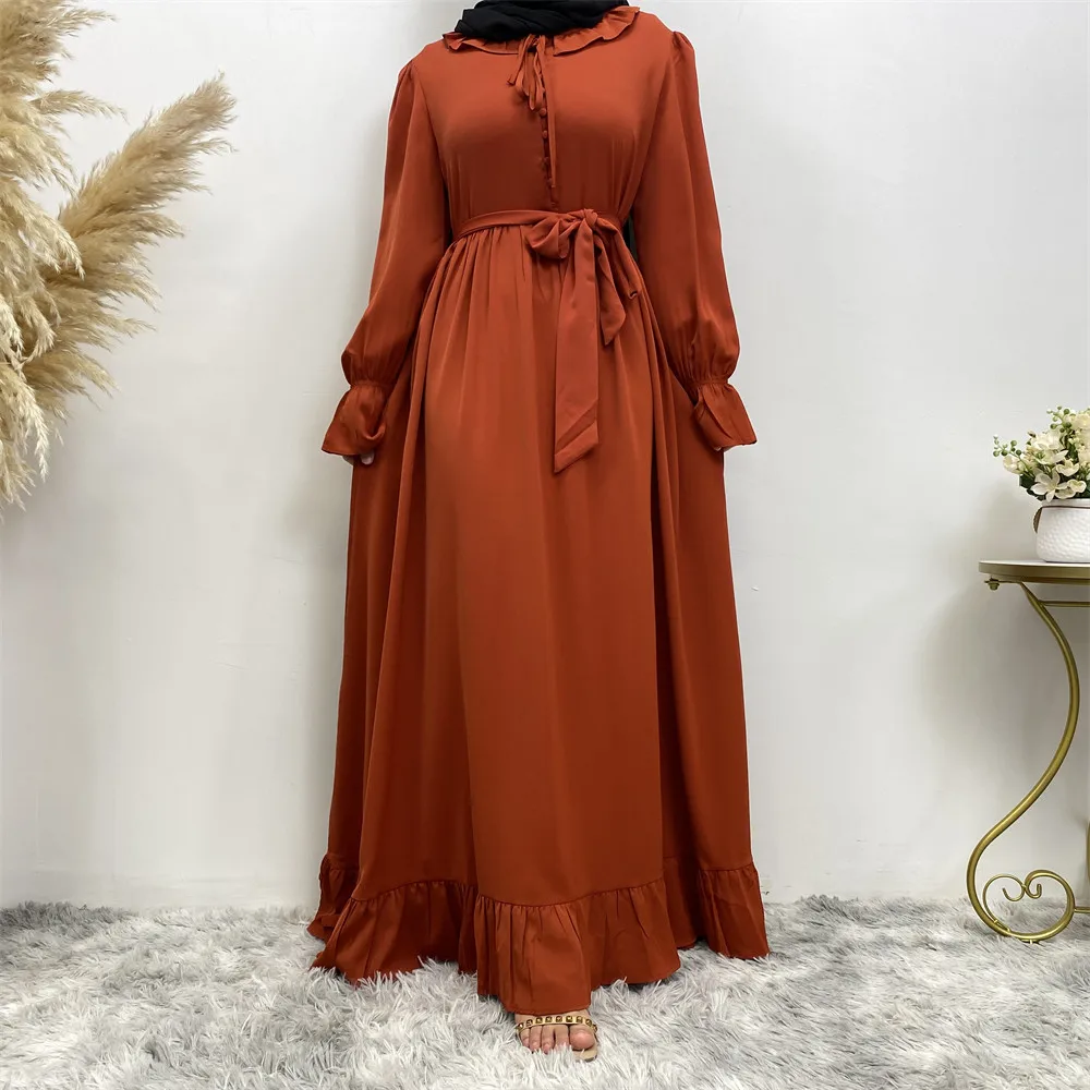 Middle East fashion Muslim women\'s new loose dress Arab Dubai Turkey solid color patchwork pleated robe dress