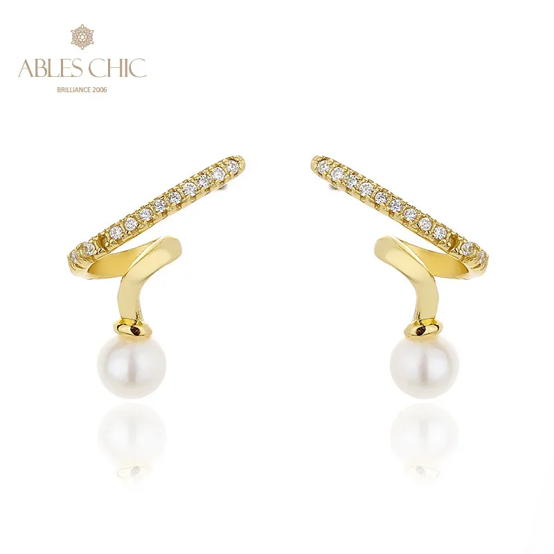 AC Freshwater Pearls 4-4.5mm and CZ Accent Paved Wire Studs  Solid 925 Silver Earrings PE1020