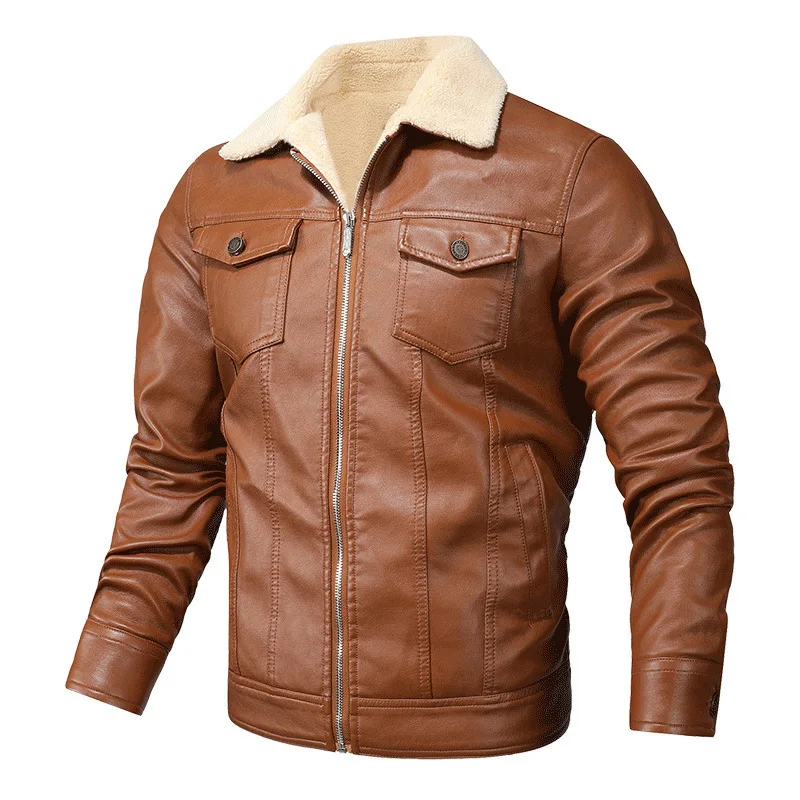 

New Men's Fashionable Slim Fit Motorcycle PU Leather Jacket With Fleece Lining