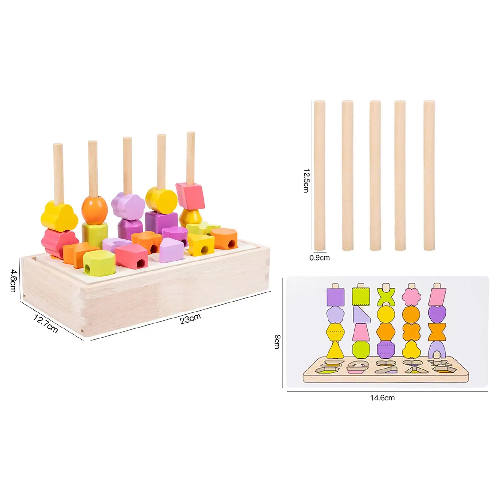 Wooden Beads Sequencing Toy Problem Solving Shape Recognizing Color Matching Stacking Blocks for 2 3 4 5 Year Old Holiday Gifts