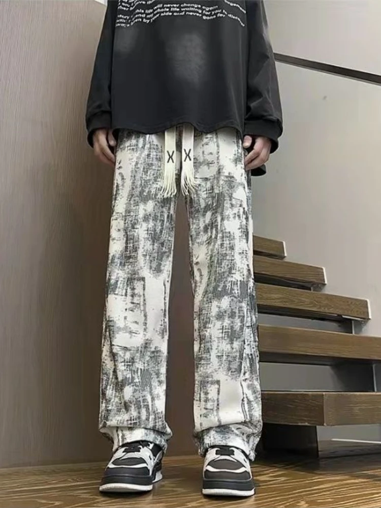 

Sweatpants for Men Tie-dye Hip-hop Draped Straight Autumn Winter Trousers High Quality Deals Trend New in Cool Man Sports Pants