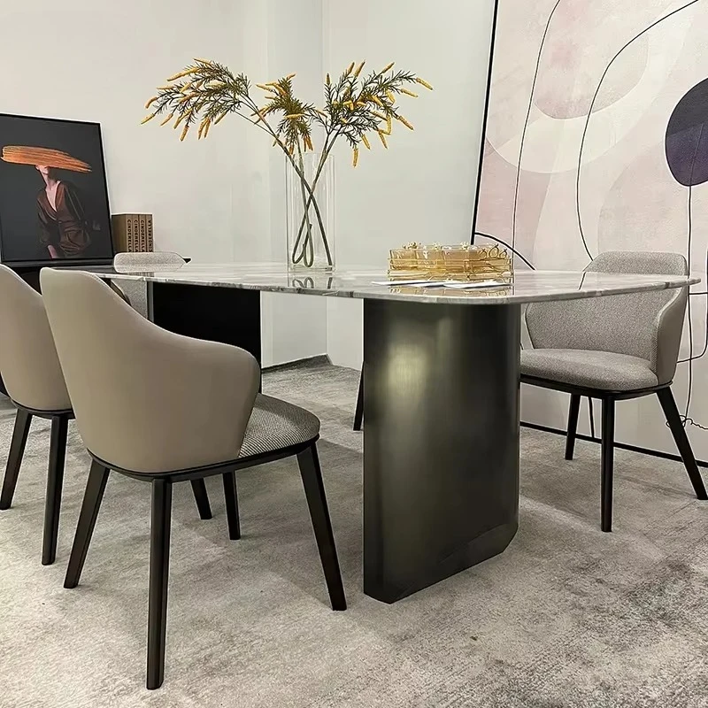Group Marble Top Luxury Table Stone Natural Stone Marble Dining Table Olio Grey Long Table Kitchen Dining Living Room