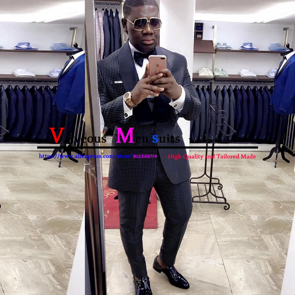 

Customized Mariage Homme 3 Piece Fashion Small Polka Dot Printing Men Suit Set Slim Fit Groom Wedding Suits 2025 Suit For Men
