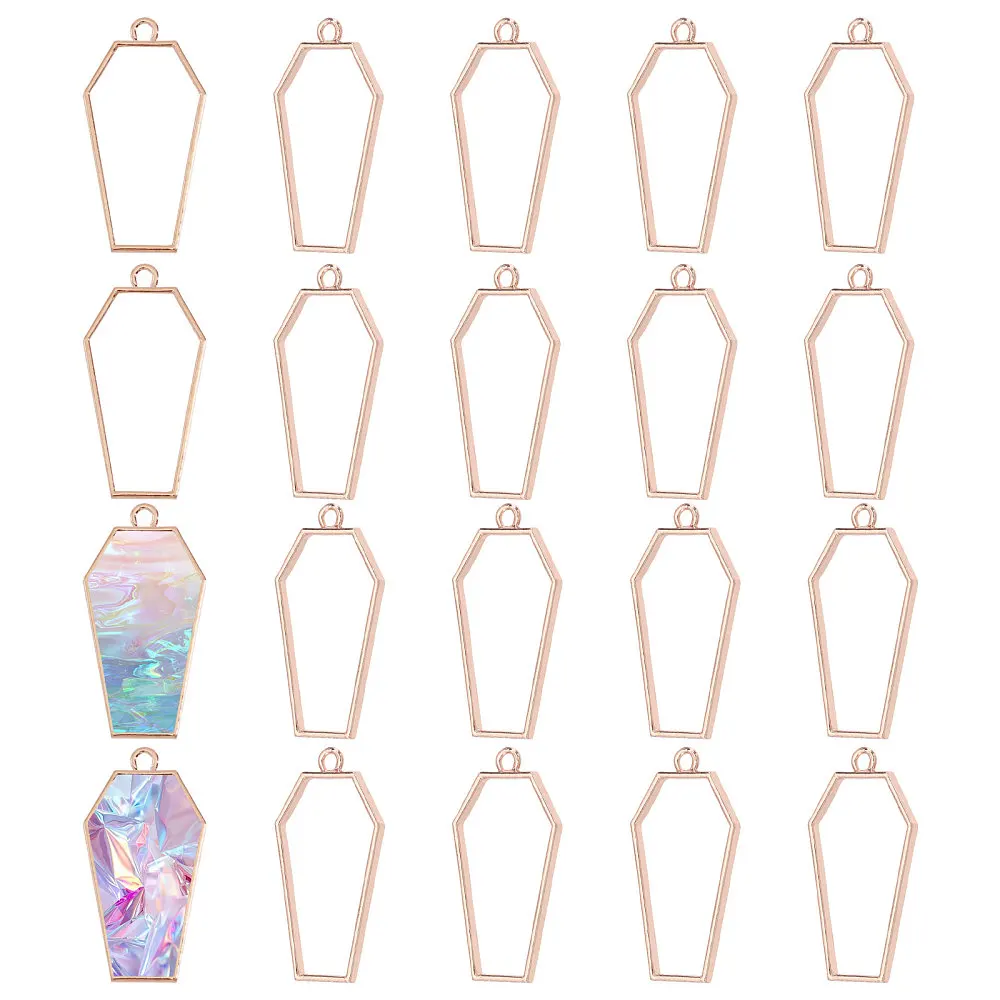 Alloy Open Bezel Blank Coffin Shape Hollow Pendants Open Frame Pendant Charms for Jewelry Making DIY Earring Keychain