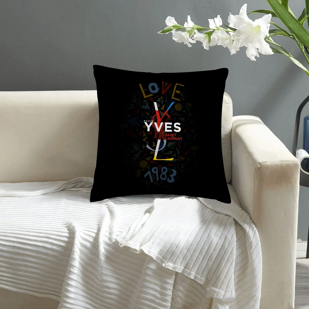 Y-YSL Fashion Luxury Pillow Case Sofa Decorative Home Double-sided Printing Short Plush Cushion Cover Throw Pillow Cover Gifts