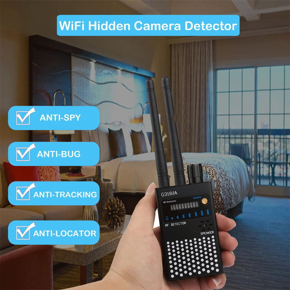 

G318A Anti-Spy Hidden Camera Detector Wireless RF Signal Automatic Detect GPS Tracker Finder GSM Device Scanner Protect Security