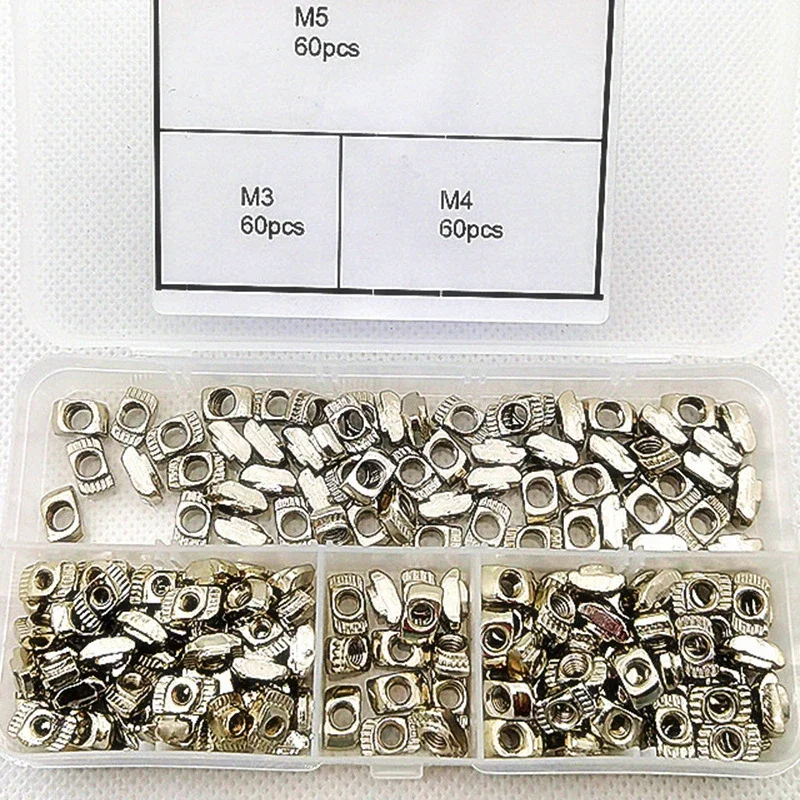 

180pcs T-Nut Set M3 M4 M5 Nickel Plated Hammer Head T-Nuts for 2020 Series Aluminum Profile Connector Tools Kit for T-Slot