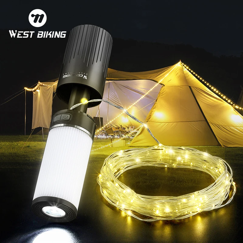 

WEST BIKING Camping Light Outdoor Hiking Flashlight Tent Garden LED Mood Light Strip Tripod Night Light Rechargeable Power Bank