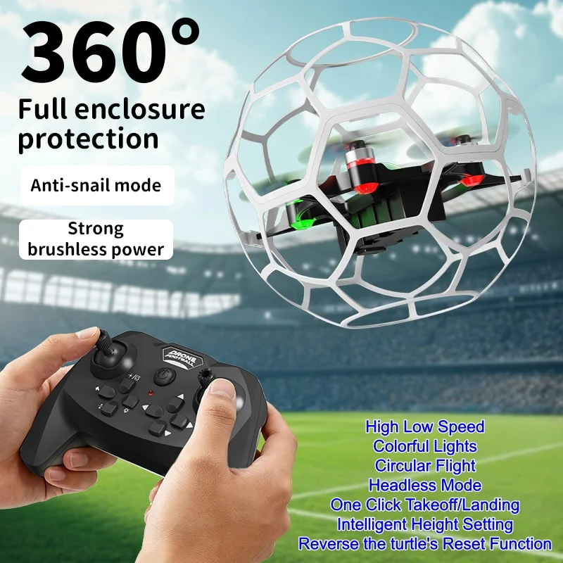 

Радиоуправляемый дрон-футболист 2.4G с бесщеточным двигателем, 3D-защитой, функцией зависания, красочной подсветкой и пультом управления, квадрокоптер RC Drone Soccer