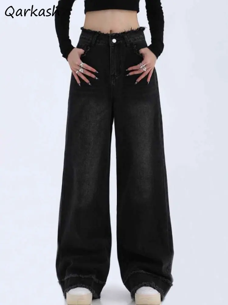 

Jeans Women Baggy Wide Leg Casual Solid All-match High Waist Streetwear Chic Vintage Basic Trousers Mujer Hipster Ulzzang Denim