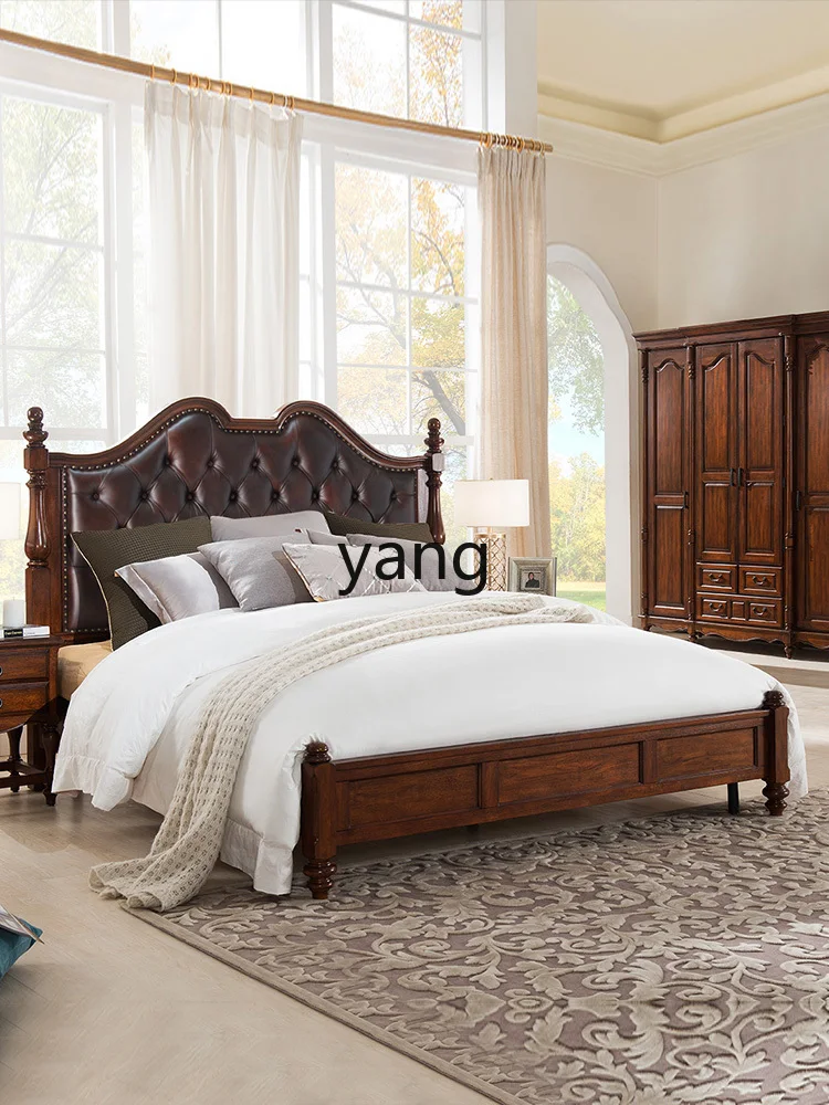 Lhh American leather bed soft bag double solid wood bed 1.8 meters master bedroom bedroom furniture