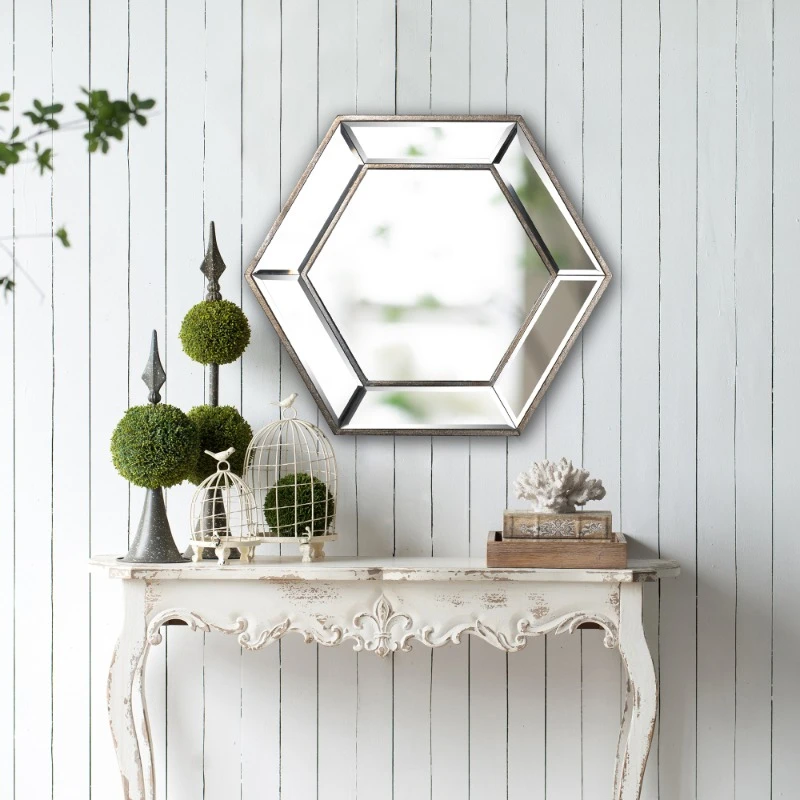 

20" X 18" Geometric Compact Bathroom Mirror Wall Mount Unique Cute Entryway Mirror Bedroom Mirror For Shower Bathroom Ornaments