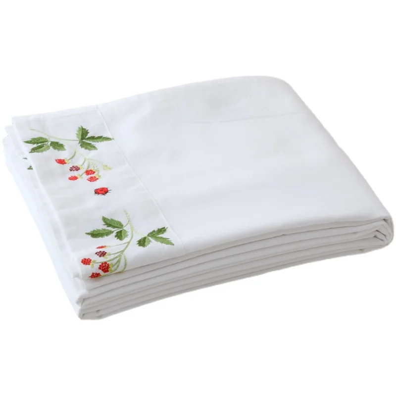 100% Cotton Twill Embroidered Bed Sheets Luxury Flowers Embroidery Solid Color White Bedding Flat sheet 230*250cm 250*250cm