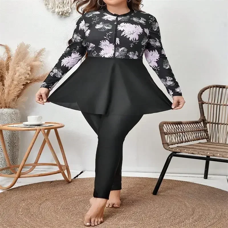 Large size Muslim skirt swimsuit, long sleeves and trousers, conservative to cover the meat and show thinness, swimsuit women