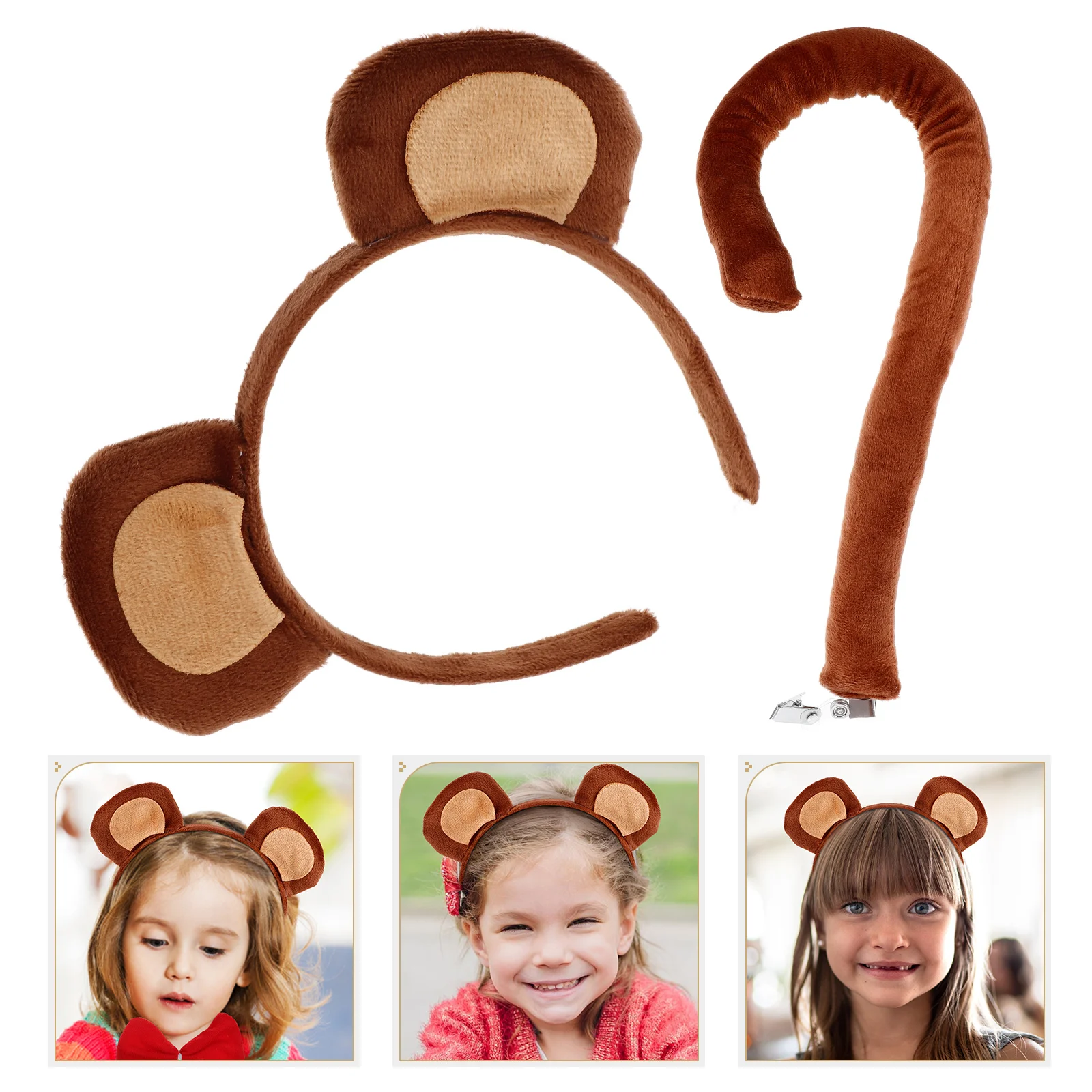 1 セット猿のヘッドバンドテールセットジャングルパーティーコスチューム大人のためのハロウィンコスプレ動物の耳アクセサリー布素材