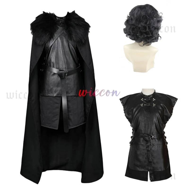 أزياء تلفزيون جون سنو التأثيرية للبالغين للجنسين بدلة قتال سوداء زي الهالوين شعر مستعار أداء الحفلات كرنفال لعب الأدوار