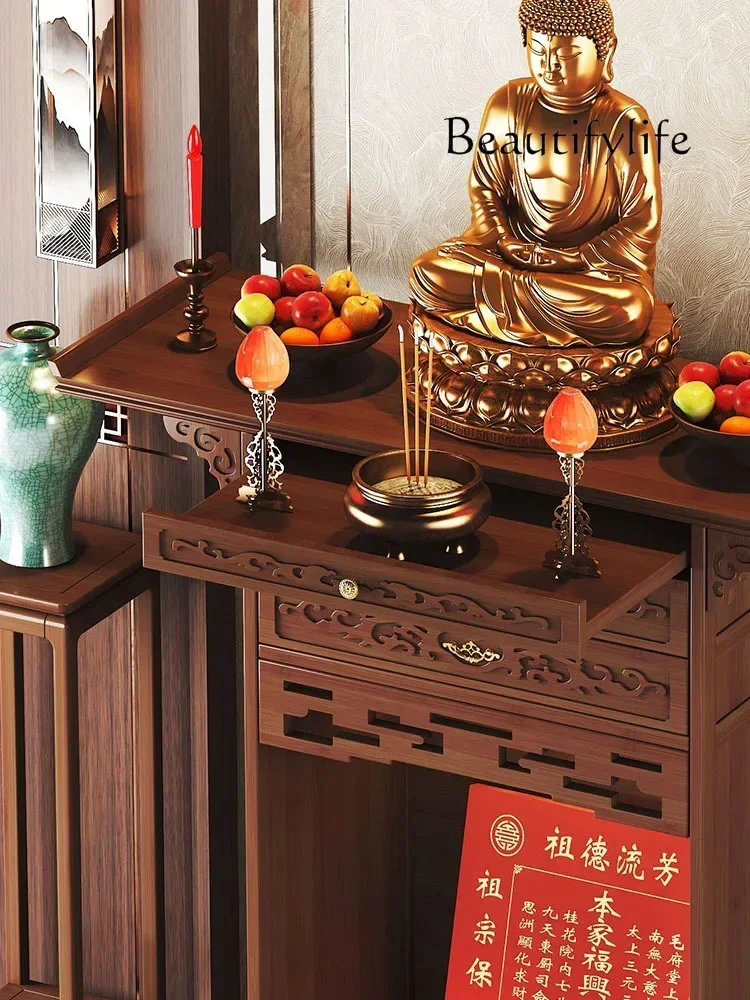 I HX Household Incense Burner Table Altar Chinese Buddha Shrine Altar God Of Wealth Altar Worship Table S