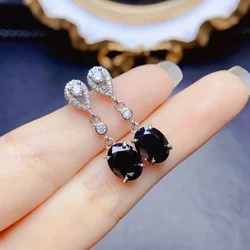 FS Fashion Real S925 Sterling Silver Natural Black Spinel Earrings With Certificate Fine Charm Wedding Jewelry for Women MeiBaPJ