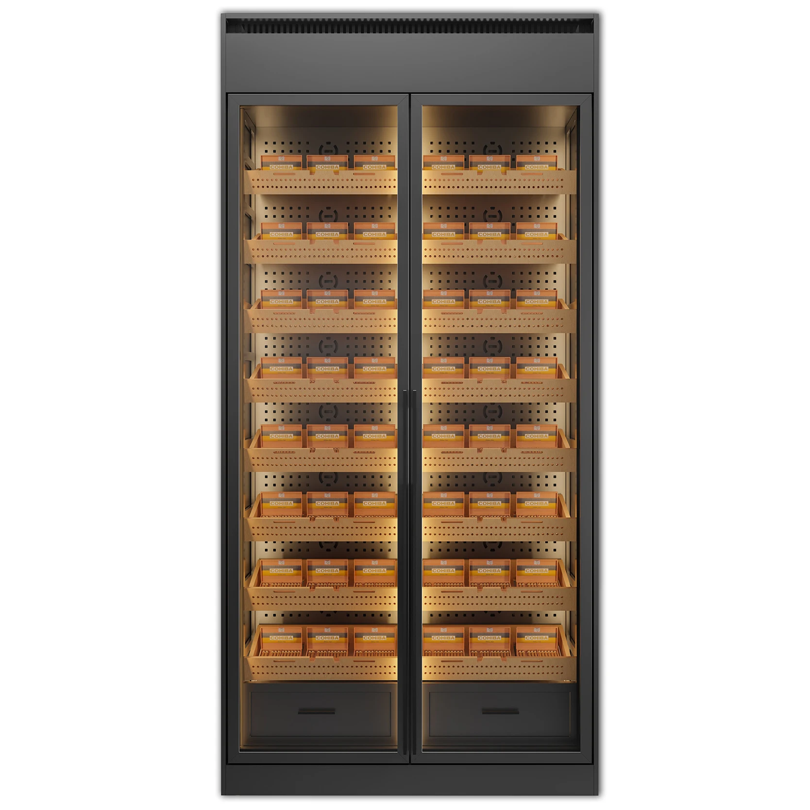 Custom Electric Cigar Humidor Cedar Wood 16-Shelf Lined Drawers Cigar Humidor Cabinet With Digital Hygrometer