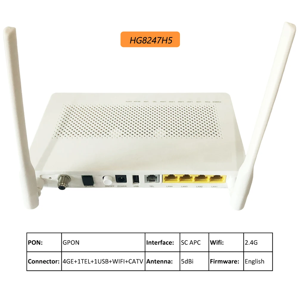 

HG8240H HS8546V5 HS8145V5 EG8145V5 HG8247H5 Gpon Ont ONU FTTH Modem, 4GE CATV SC APC UPC WIFI Router Dual 2.4G&5G English Router