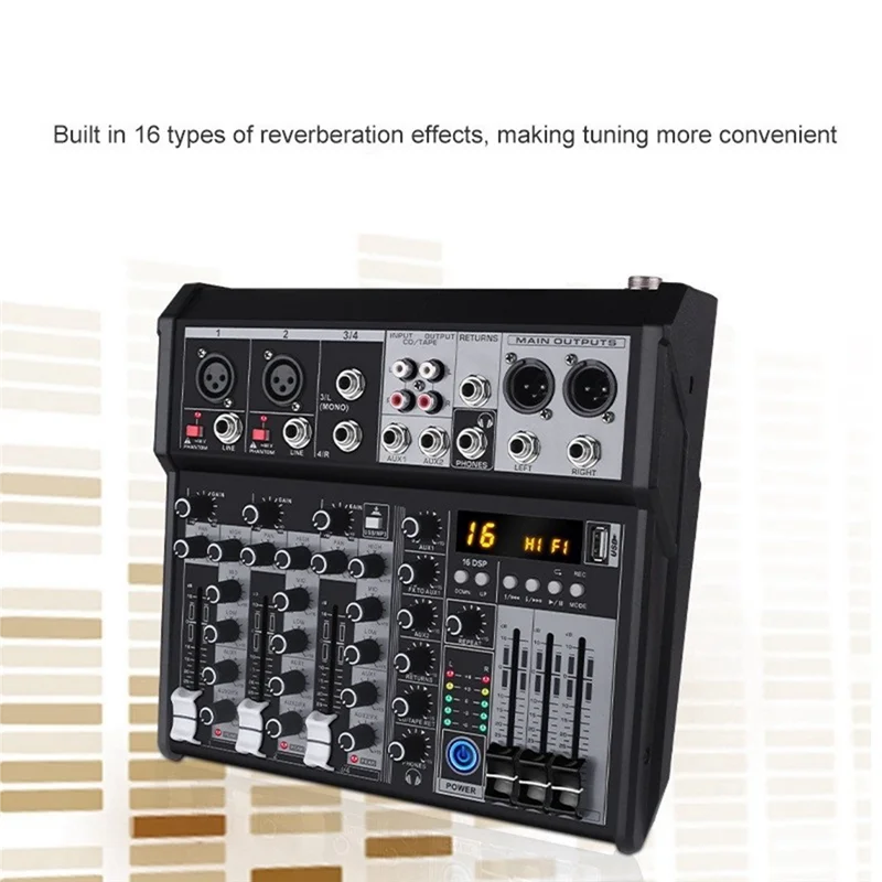 أداء مستقر - 4 قنوات بلوتوث جهاز مزج الصوت وحدة تحكم خلط الصوت واجهة الصوت USB كارت الصوت لمرحلة الاستوديو DJ Home