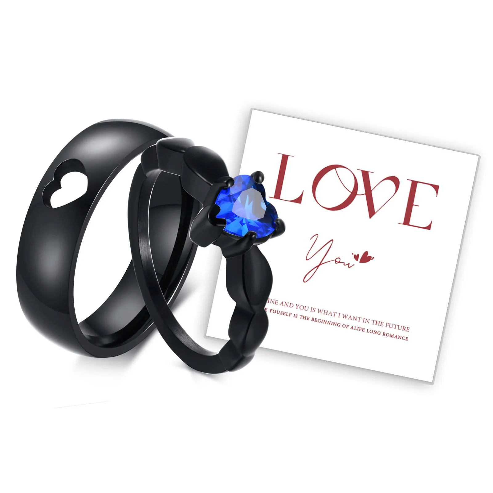 Couple Heart Rings Stainless Steel Love Stone Wedding Band Promised Rings for Her and His Jewelry Anniversary Gift