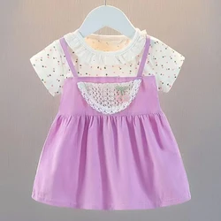 Summer Baby Girl Dress Embroidery Cherry Kid Girl Clothes Lace Collar Fashion Mini Dress Princess Party Costume 0-4Y Baby A1200