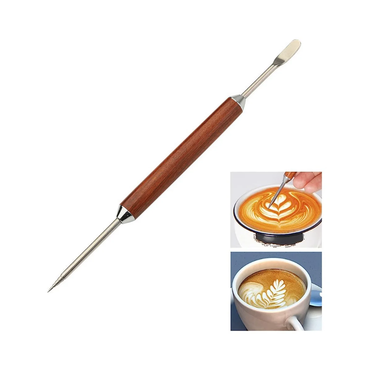 Coffee Art Pen, Coffee Fancy Art Needle Barista Tool, Wood Handle Stainless Decorating Coffee Art Needle