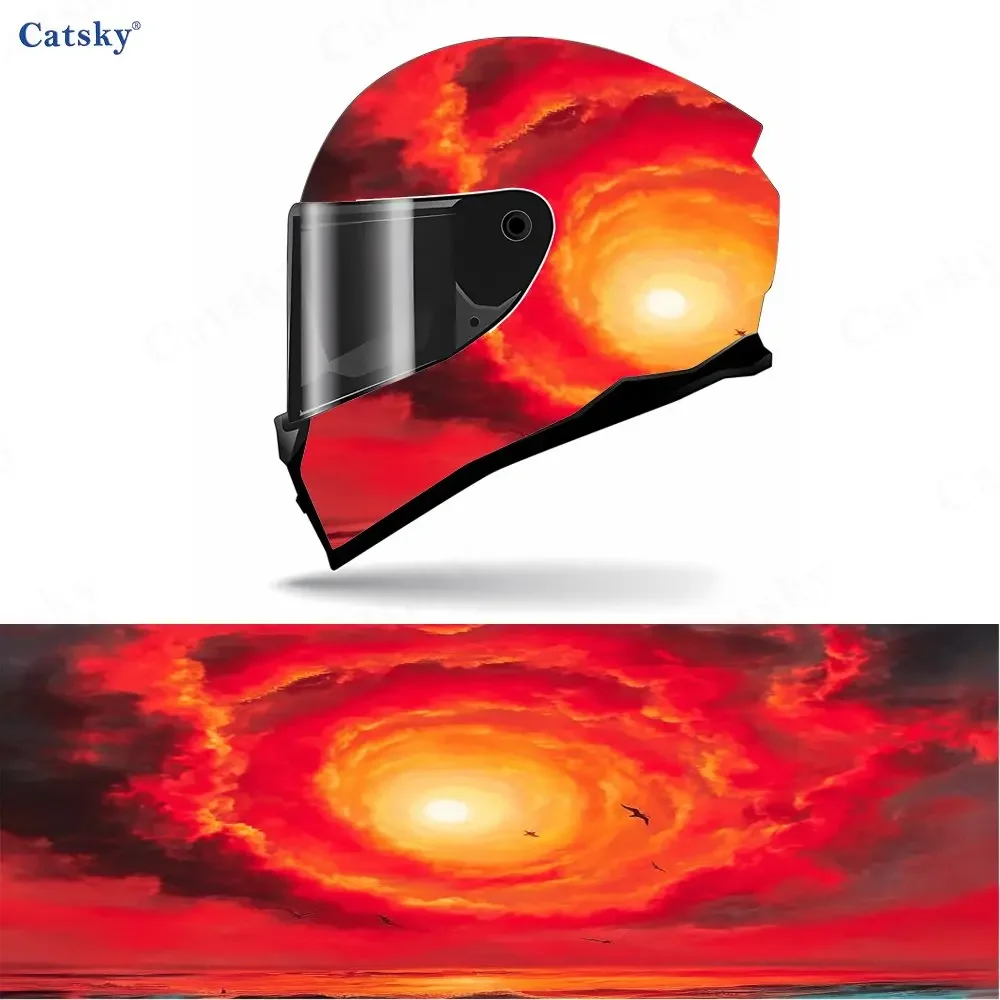 Birds and the red sky PVC material self adhesive waterproof motorcycle helmet sticker, paste firmly and do not fall, waterproof
