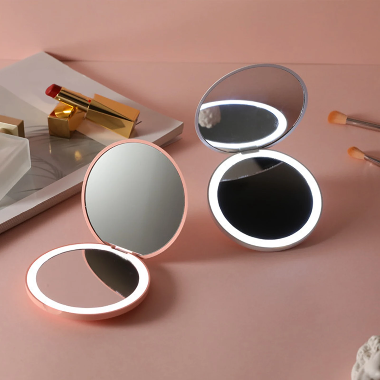 Miroir de maquillage de voyage aste avec lumière LED, rond, portable, compact, sac à main, poche, sac à main, cadeau