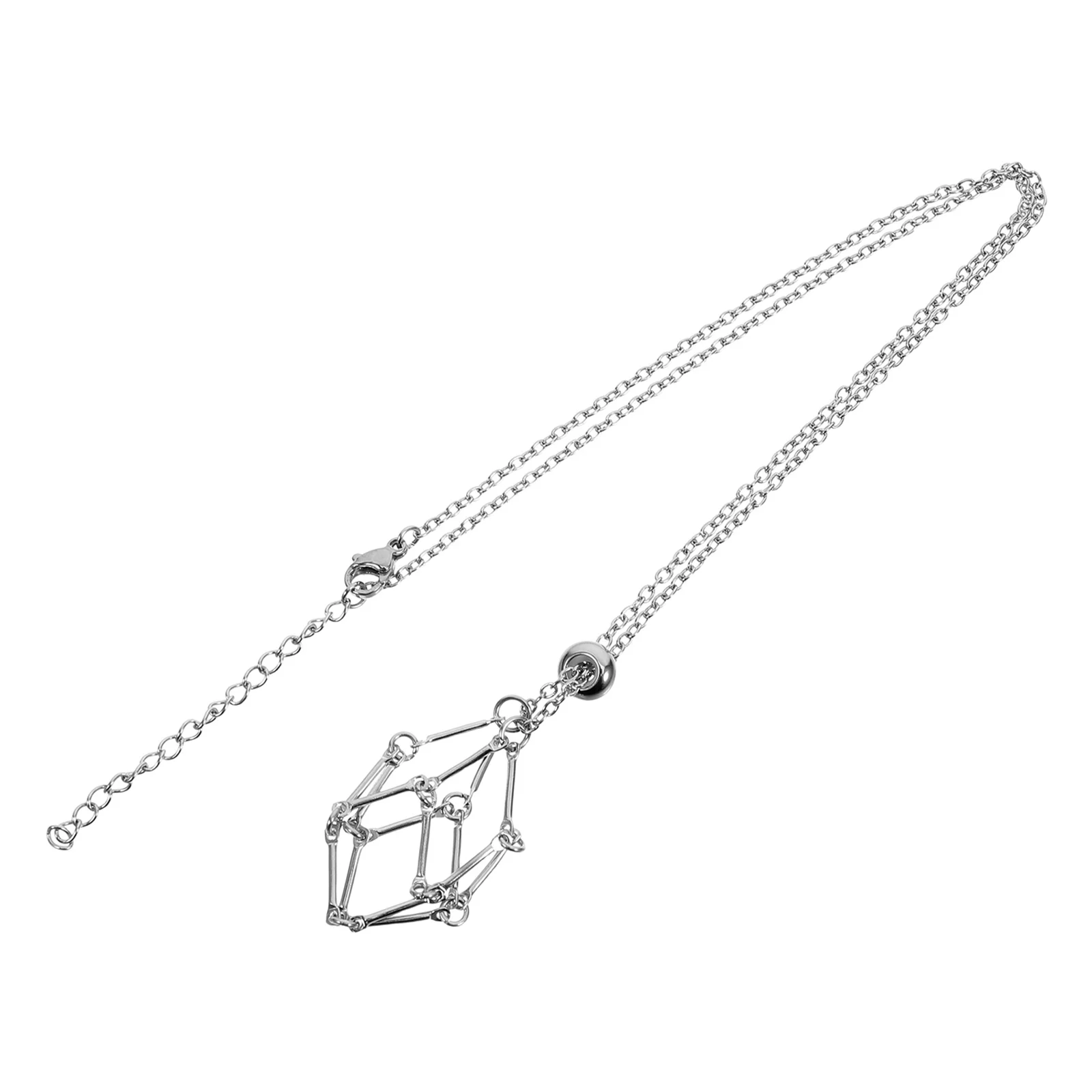 

Crystal Holder Necklace Stainless Steel Fish Net Cage Pendant Adjustable Length Necklace for Natural Crystals Irregular Stones