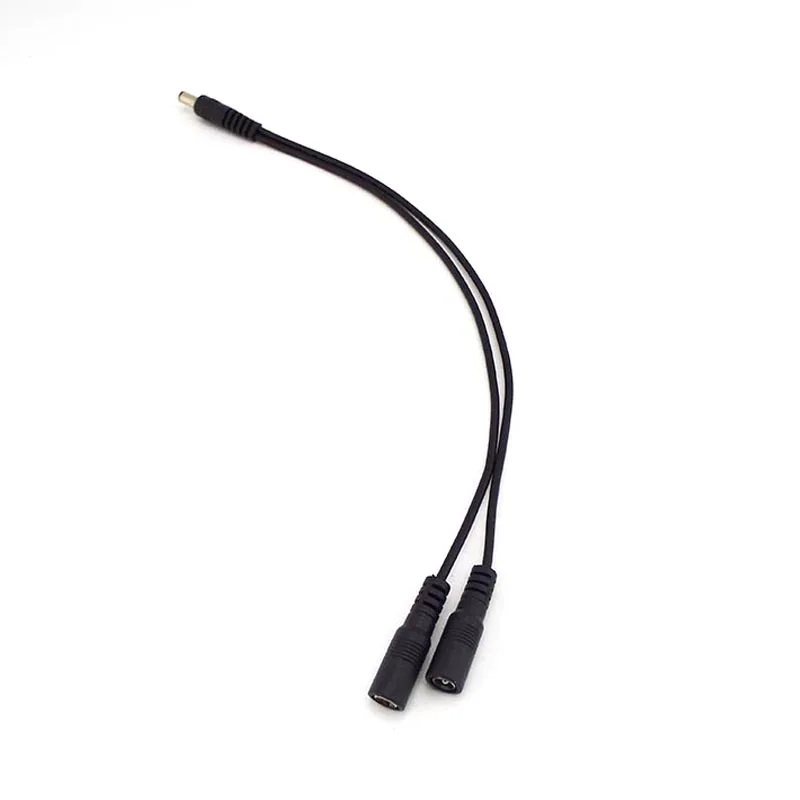 Cable divisor de alimentación para tira de luces LED CCTV, Conector de 1 macho a 2 vías hembra, adaptador de 5,5mm x 2,1mm