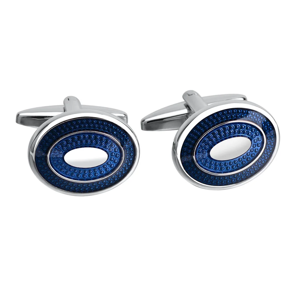 SAVOYSHI Newest Blue Enamel Cufflinks for Mens Brand Oval Cuff buttons High Quality Cuff link man Business Gift Free Custom Name