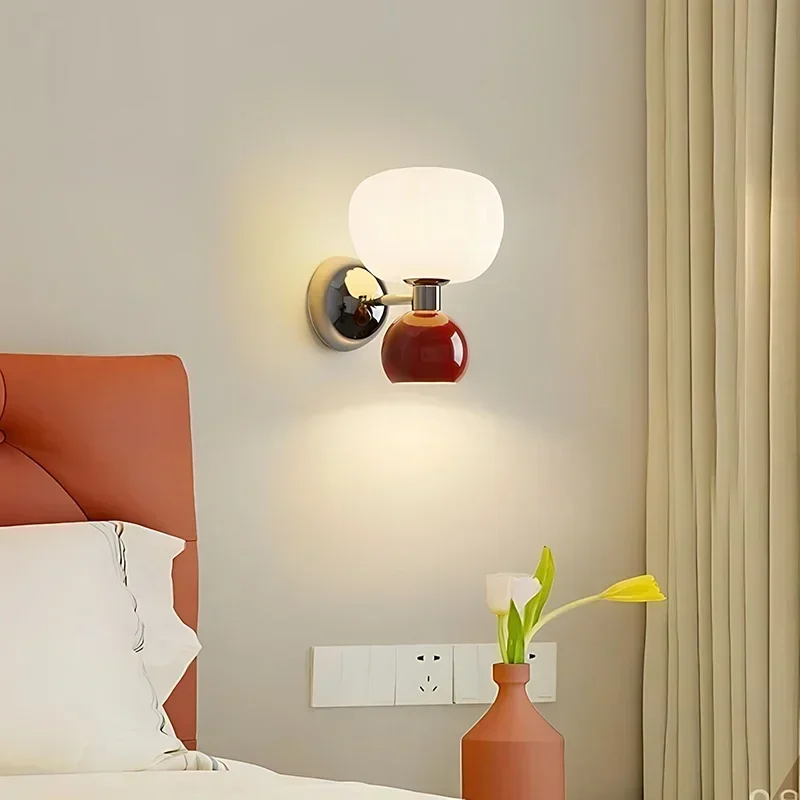 

SANDYHA Modern Nordic Wall Lamp Cream Style LED Bedside Light Indoor Lighting Bedroom Living Room Decor Wall Sconces