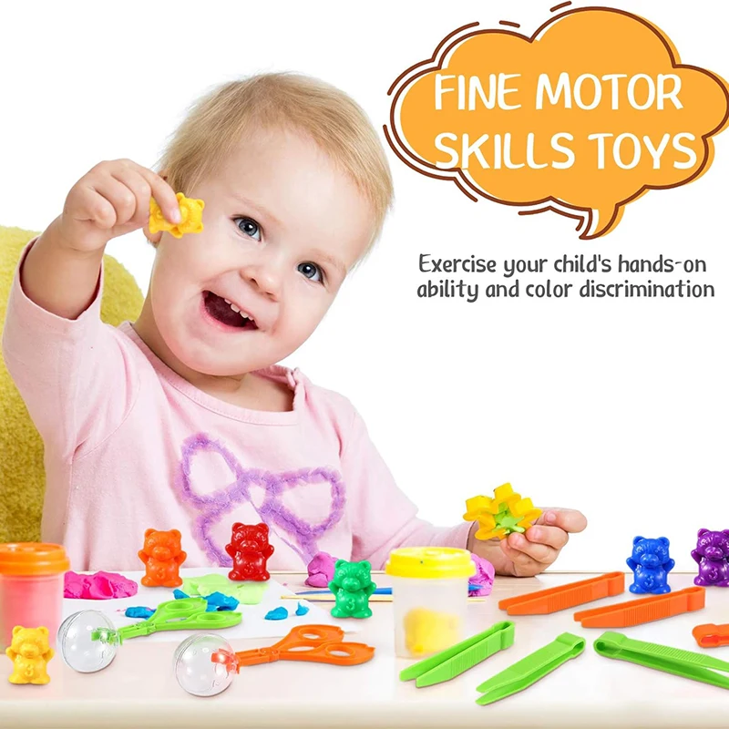 Zählbären-Pompons Farbsortier- und Zuordnungsspiele mit Sortierschalen Sensorisches Frühpädagogisches Spielzeug zum Erlernen der Feinmotorik – Detail 5