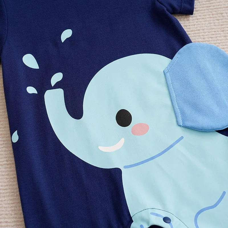 Baby Boys girls Romper Newborn 0-18 months blue Lovely Elephant Short Sleeves Bodysuit Fashion Infant Summer Casual Jumpsuit